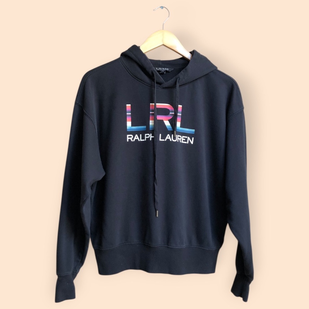 Lauren Ralph Lauren Logo French Terry Hoodie Sweatshirt Black Women’s Small